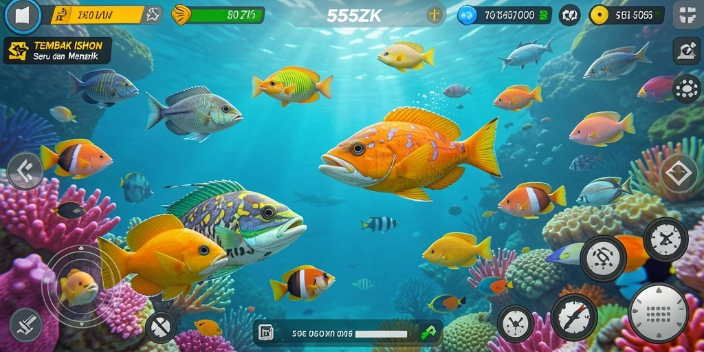 Tampilan utama gameplay Tembak Ikan 555ZK yang menantang.