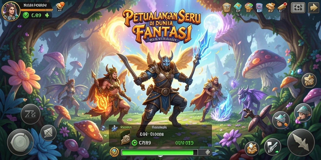 Tangkapan layar gameplay C789 menunjukkan karakter menjelajahi dunia fantasi yang luas.