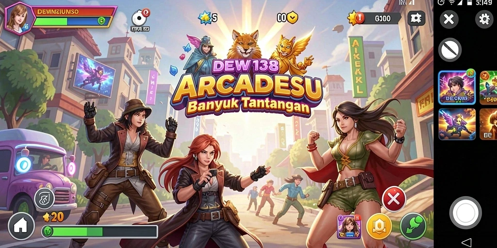 Tampilan gameplay DEWI138 dengan tantangan seru dan karakter lucu.