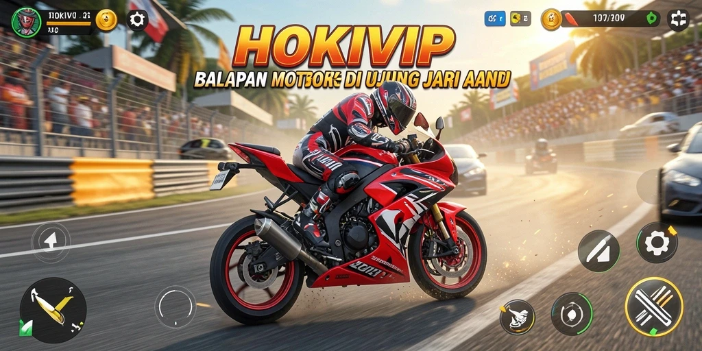 Tampak screenshot HOKIVIP dengan gameplay seru balapan motor.