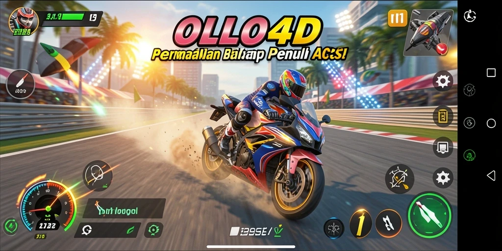 Screenshot menggambarkan balapan menegangkan dalam OLLO4D.