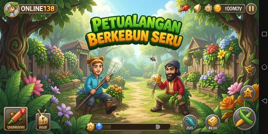 Screenshot gameplay ONLINE138 menunjukkan aktivitas berkebun yang menarik.