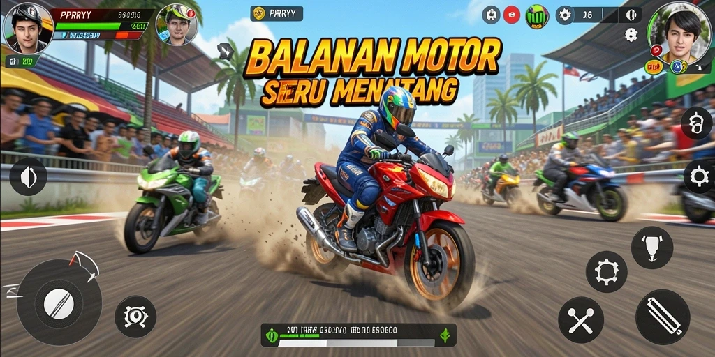 Tampilan seru dari gameplay PPRRYY saat balapan motor.