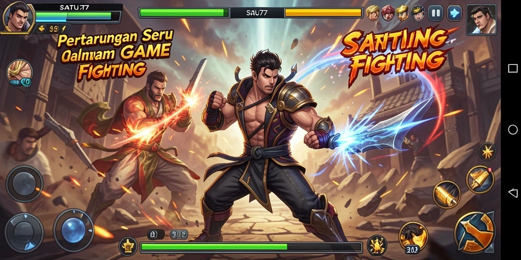 Tampilan gameplay seru dalam SATU77 dengan karakter bertarung di arena.