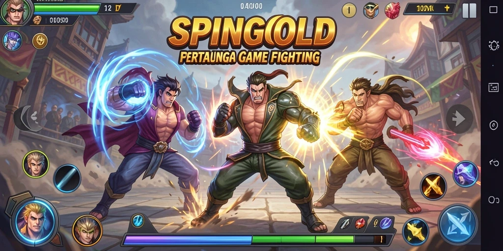 Screenshot gameplay SPINGOLD menampilkan aksi pertarungan yang intens.