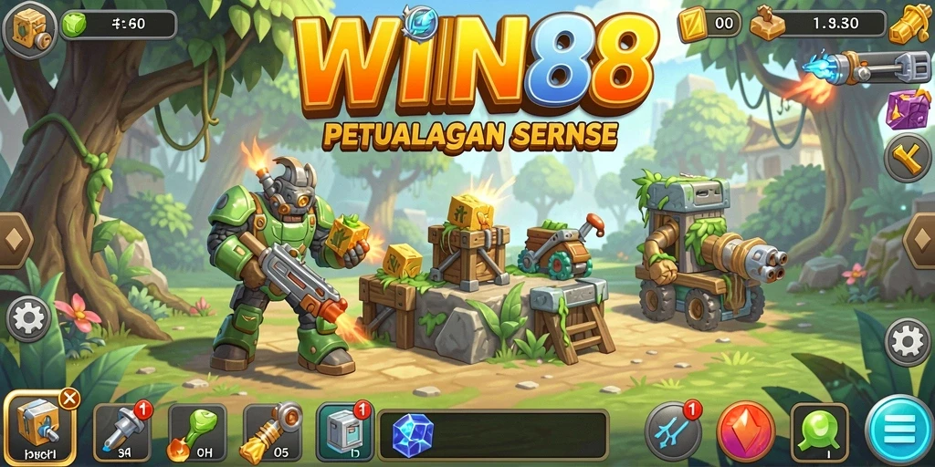 Tampilan gameplay <strong>WIN88</strong> dengan serangan menara yang menarik.